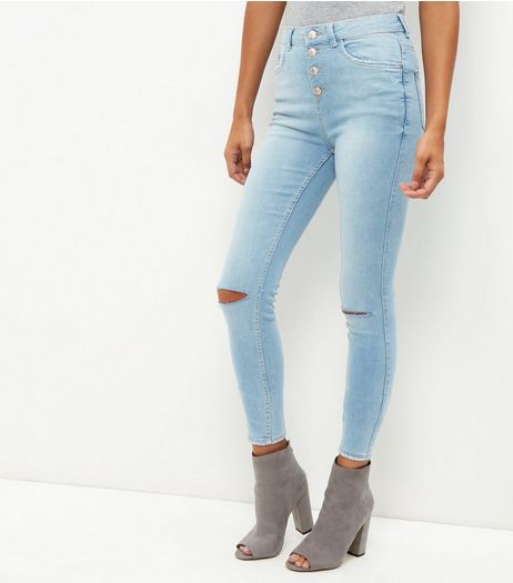 Blue Ripped Knee Skinny Jeans | New Look
