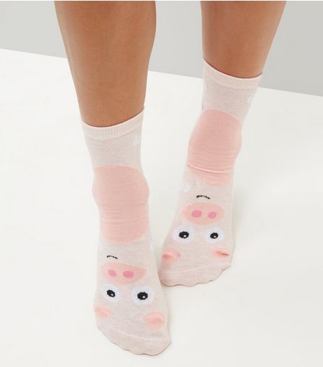 Pink Pig Print Socks | New Look