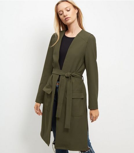 Cameo Rose Khaki Belted Longline Jacket | New Look