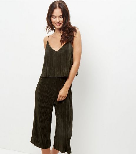 Khaki Pleated Layered Jumpsuit | New Look