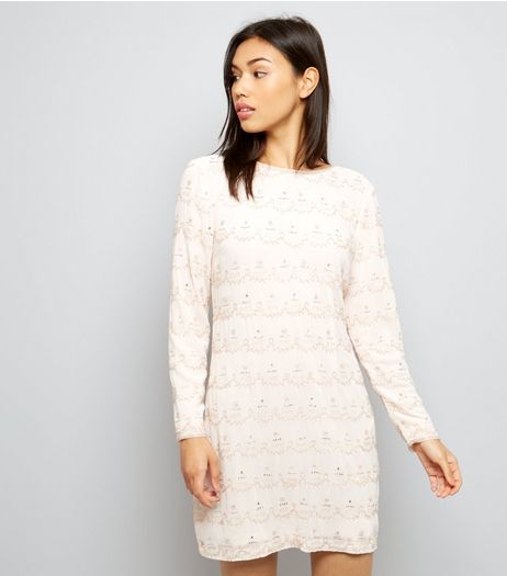 Shell Pink Premium Beaded Scoop Back Tunic Dress | New Look