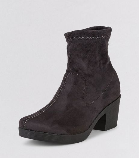Teens Grey Suedette Sock Boots | New Look