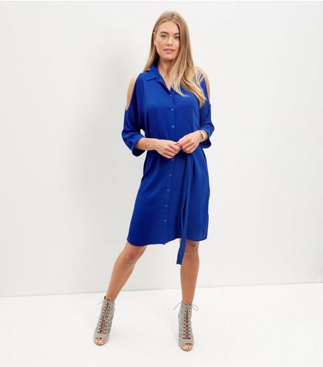 Blue Cold Shoulder Shirt Dress | New Look
