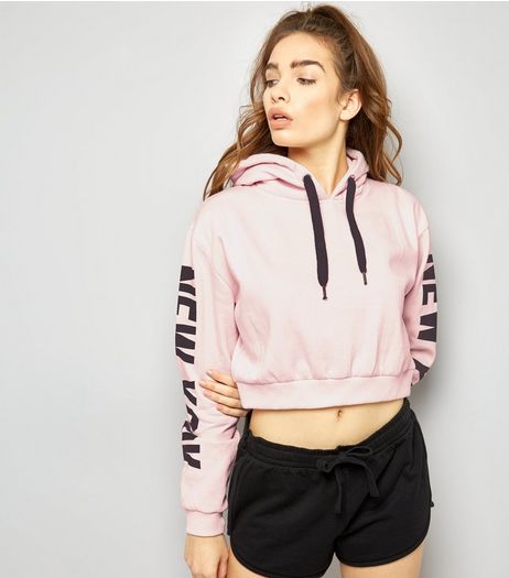 Parisian Pink New York Slogan Cropped Hoodie | New Look
