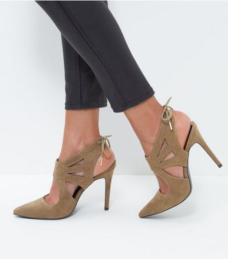 Khaki Suedette Strappy Tie Back Heels | New Look