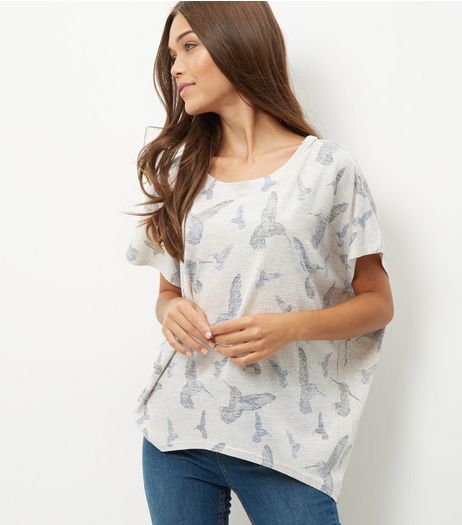 Oversized Oatmeal Hummingbird Print Top | New Look