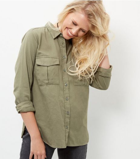 Khaki Military Long Sleeve Shirt | New Look