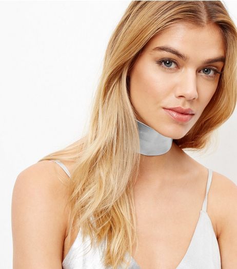 Silver Leather-Look Wide Choker | New Look