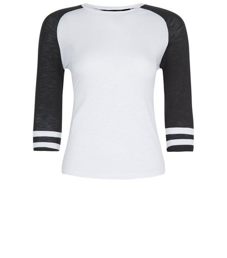 Teens Black Raglan Stripe Sleeve Top | New Look