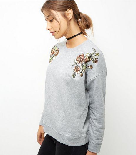Grey Textured Floral Print Sweater | New Look