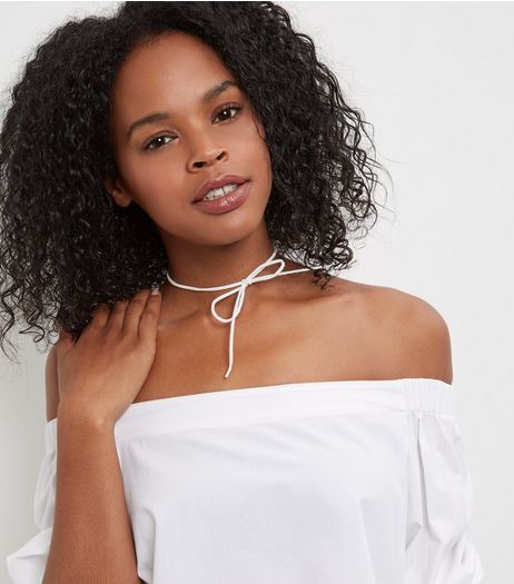 White Bow Skinny Choker | New Look