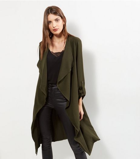 Tall Khaki Longline Waterfall Jacket | New Look