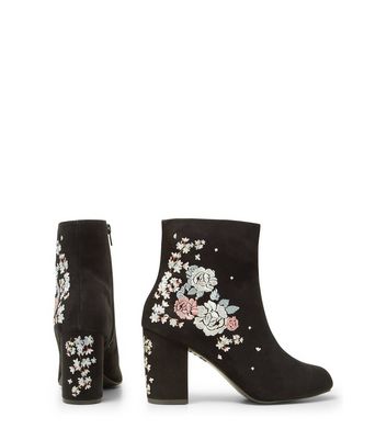 wide fit black suedette lace up block heel boots
