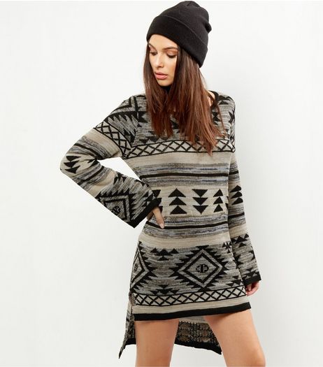 Mela Light Grey Knit Abstract Print Dress | New Look