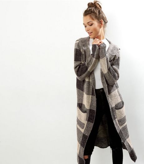 Mela Light Grey Check Longline Cardigan | New Look