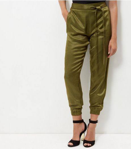 Parisian Khaki Satin Tie Waist Trousers | New Look