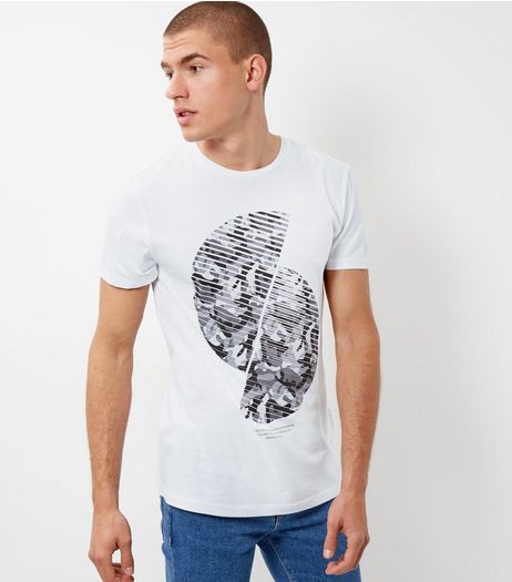 White Spiral Camo Print Panel T-Shirt | New Look