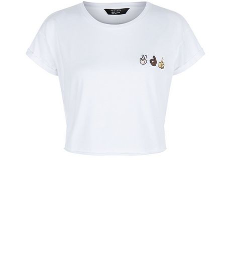 Teens White Emoji Print Crop Top | New Look