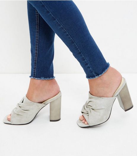 Grey Suedette Block Heeled Mules | New Look