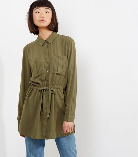 JDY Khaki Drawstring Waist Tunic Dress | New Look