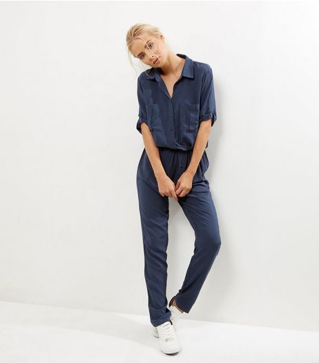 JDY Navy 1/2 Sleeve Shirt Jumpsuit | New Look
