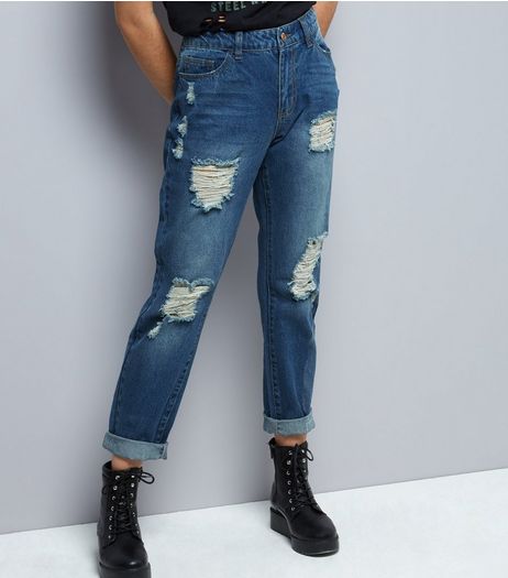 JDY Blue Ripped Boyfriend Jeans | New Look