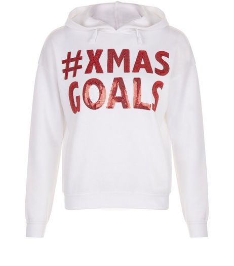 Teens White Xmas Goals Print Hoodie | New Look