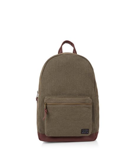 Khaki Leather-Look Panel Backpack | New Look
