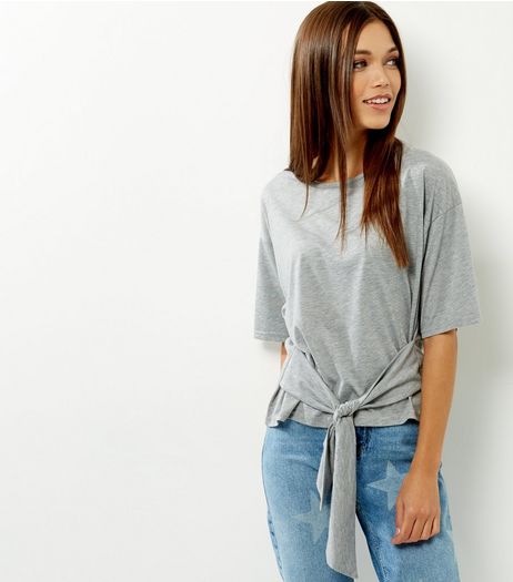 Grey Tie Waist 1/2 Sleeve Top | New Look