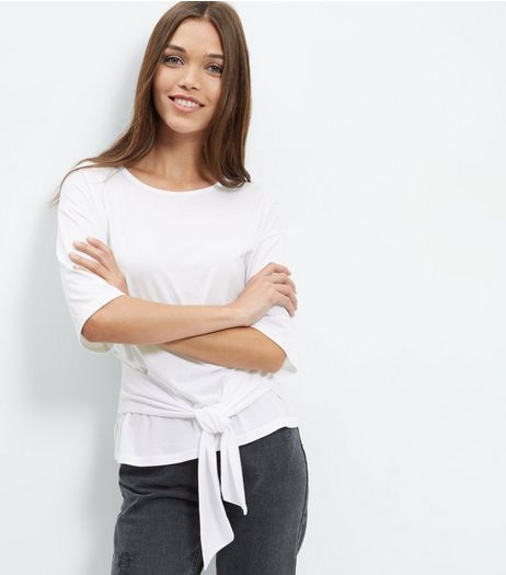 White Tie Waist T-Shirt | New Look