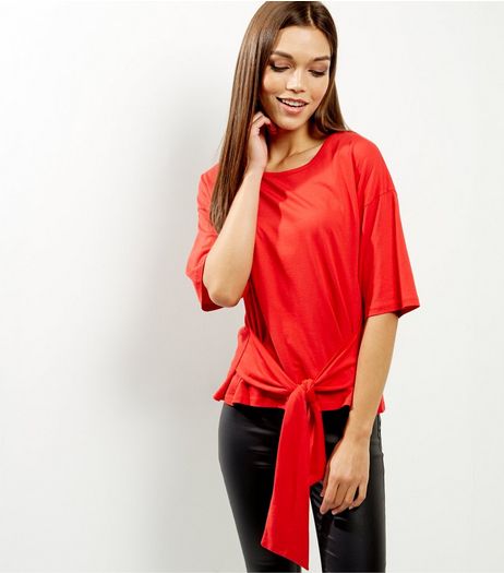 Red Tie Waist 1/2 Sleeve Top | New Look