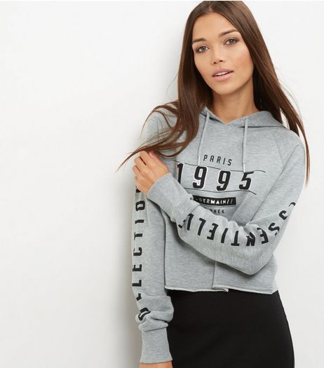 Grey 1995 Slogan Print Cropped Hoodie | New Look