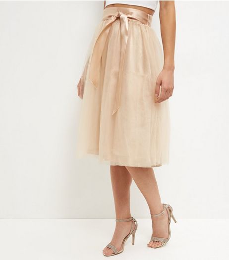 Apricot Stone Mesh Ribbon Tie Skirt | New Look