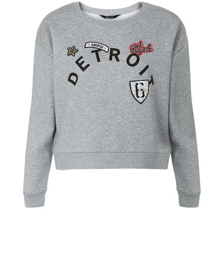 Teens Grey Detroit Print Sweater | New Look