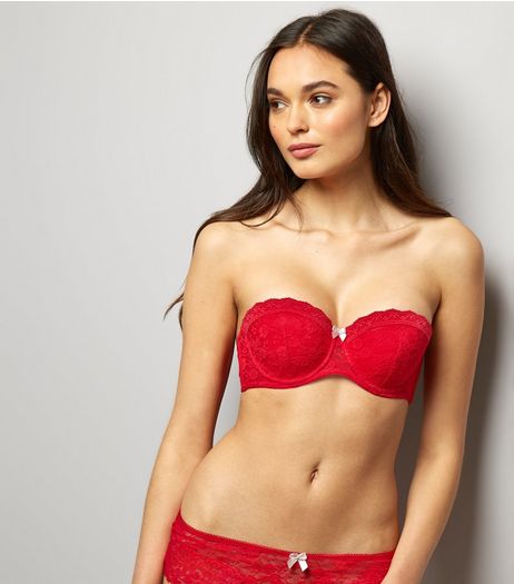 Red Lace Strapless Bra | New Look