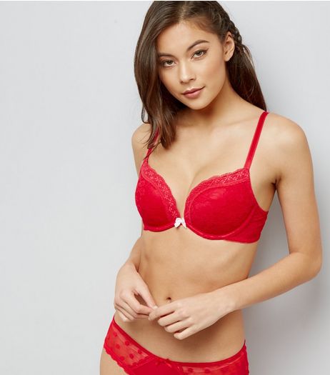 Red Lace Push Up Bra | New Look