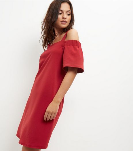 Red Crepe Strappy Bardot Neck Dress | New Look