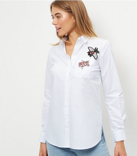 White Badge Embroidered Shirt | New Look