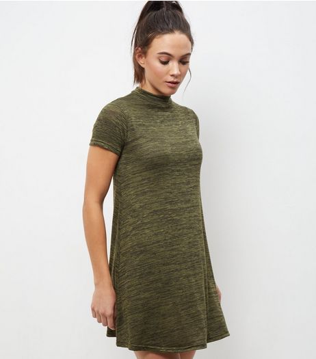 Khaki Funnel Neck Cap Sleeve Swing Dress | New Look
