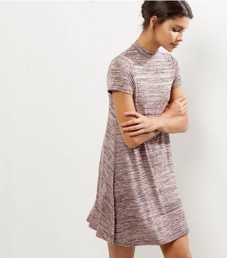 Shell Pink Funnel Neck Cap Sleeve Swing Dress | New Look