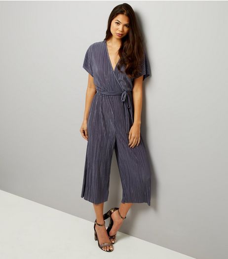 Pale Grey Wrap Front Pleated Culotte Jumpsuit | New Look