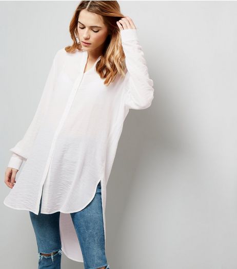 White Dip Hem Longline Shirt | New Look