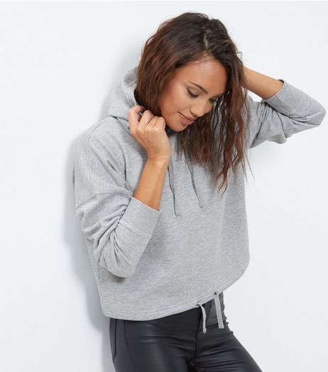 Grey Drawstring Cropped Hoodie | New Look
