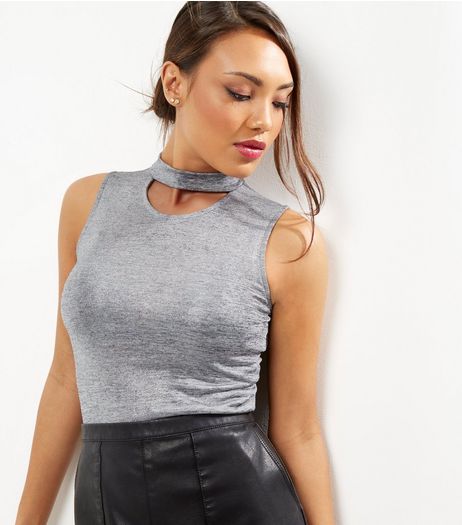 Silver Metallic Choker Neck Top | New Look