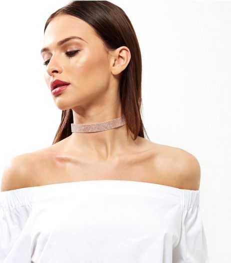 Pink Glitter Metallic Ribbon Choker | New Look