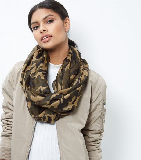 Khaki Camo Print Snood | New Look