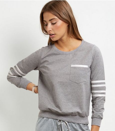 Cameo Rose Grey Stripe Sleeve Jumper | New Look