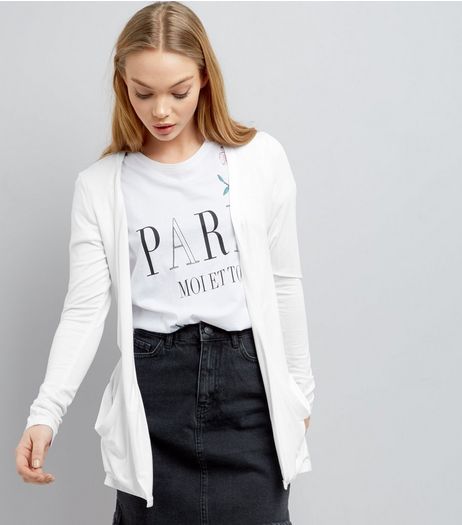 White Double Pocket Boyfriend Cardigan | New Look