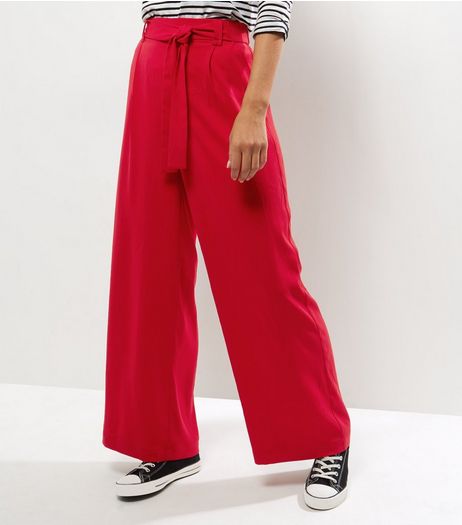 Red Self Tie Wide Leg Trousers | New Look