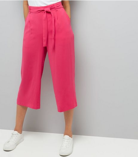 Bright Pink Tie Waist Cropped Trousers | New Look